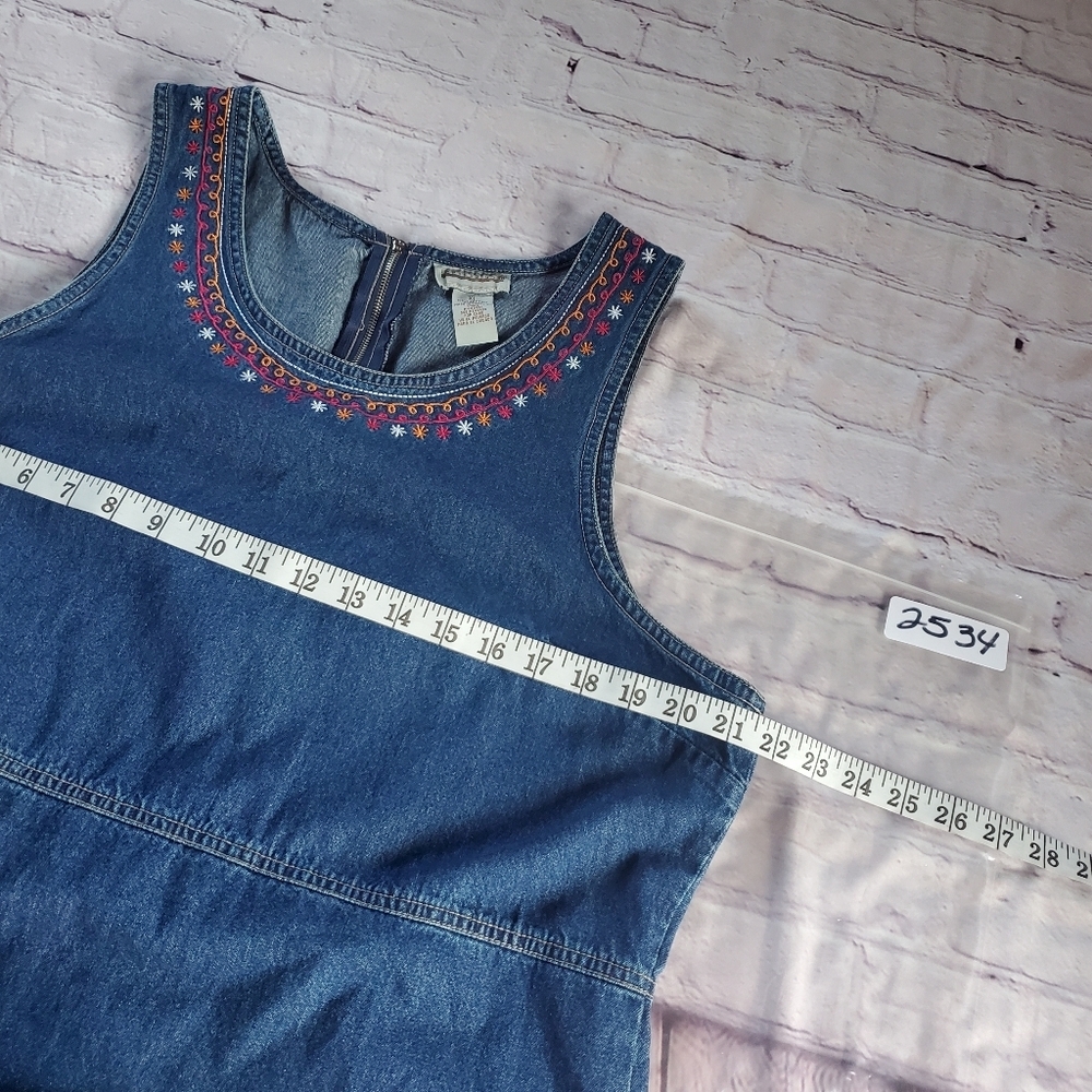 Vintage Expression Blue Denim Midi Dess Sleeveless Embroidered Sheath Size XL - Picture 6 of 8